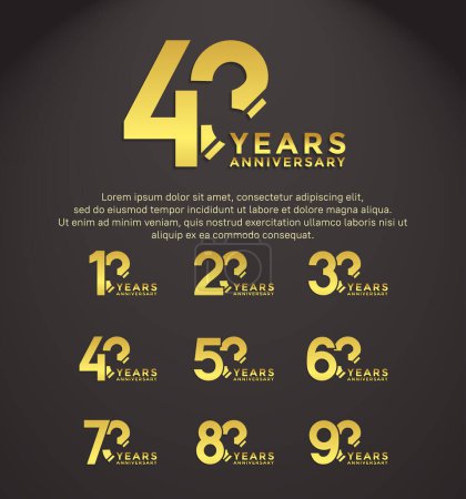 set aniversario color dorado con barra en fondo negro se puede utilizar para el evento de celebración