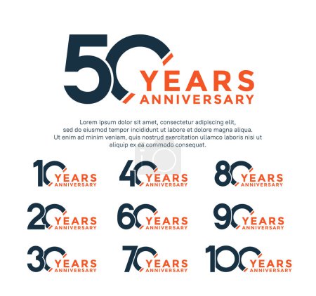 Ilustración de Set aniversario logo estilo negro y naranja color aislado sobre fondo blanco para gran evento - Imagen libre de derechos