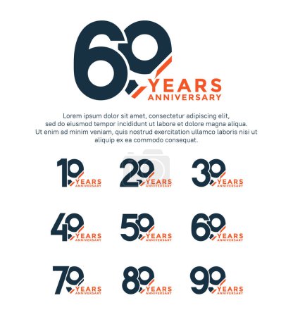 set aniversario logo estilo negro y naranja color aislado sobre fondo blanco para gran evento