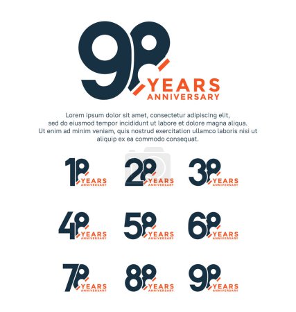 Set Jahrestag Logo Stil schwarz und orange Farbe isoliert auf weißem Hintergrund für große Veranstaltung