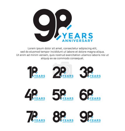 Illustration for Set anniversary logo style black and blue color isolated on white background for great event - Royalty Free Image