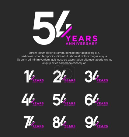 set anniversary logo style white and purple color isolated on black background for great event