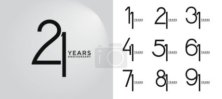 set anniversary flat black color logotype style with overlapping number on white background