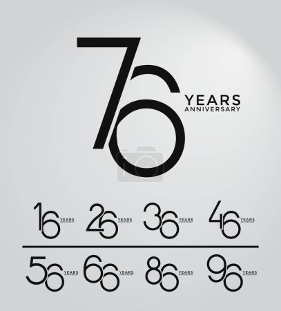 ensemble anniversaire plat de style logotype de couleur noire avec numéro qui se chevauchent sur fond blanc