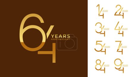 conjunto aniversario color dorado logotipo estilo con número superpuesto sobre fondo marrón y blanco