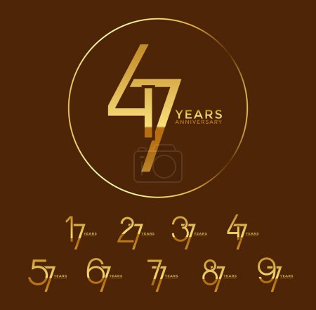 Illustration for Set anniversary gold color logotype style with overlapping number on brown and white background - Royalty Free Image