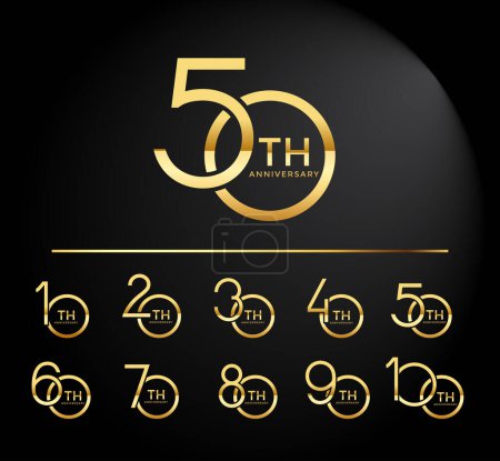 Ilustración de Conjunto de aniversario logotipo estilo color dorado superposición número sobre fondo negro para la celebración - Imagen libre de derechos