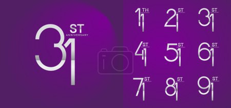 conjunto de aniversario logotipo estilo plata color superposición número sobre fondo púrpura para la celebración