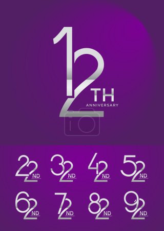 set of anniversary logo style silver color overlapping number on purple background for celebration