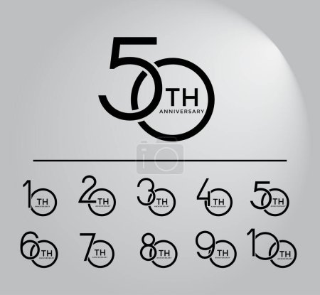 Ilustración de Conjunto de aniversario logotipo estilo color negro superposición número sobre fondo blanco para la celebración - Imagen libre de derechos