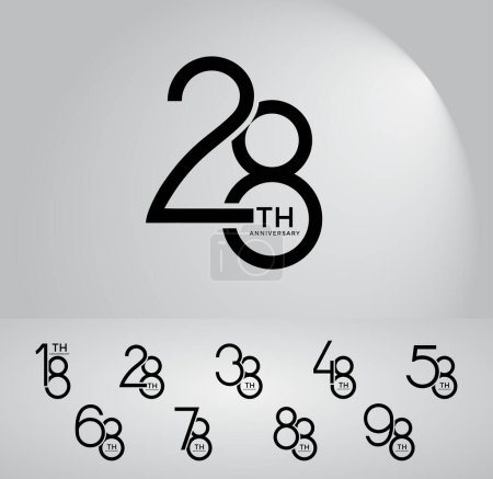 Téléchargez les illustrations : Ensemble de logo anniversaire style couleur noire chevauchement numéro sur fond blanc pour la célébration - en licence libre de droit