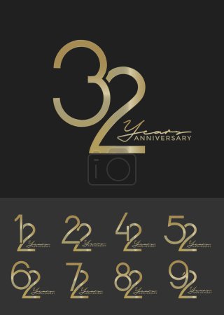 set of anniversary with calligraphy gold color on black background for special moment