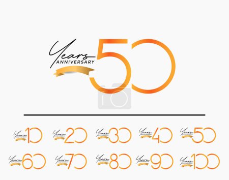 Téléchargez les illustrations : Ensemble de couleur orange anniversaire sur fond blanc avec ruban or pour le moment de célébration - en licence libre de droit