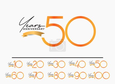 Téléchargez les illustrations : Ensemble de couleur orange anniversaire sur fond blanc avec ruban or pour le moment de célébration - en licence libre de droit