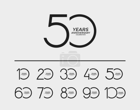 Illustration for Set anniversary logotype with flat black color on white background for great event - Royalty Free Image