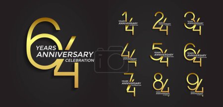 set of anniversary logotype golden color premium edition on black background for celebration