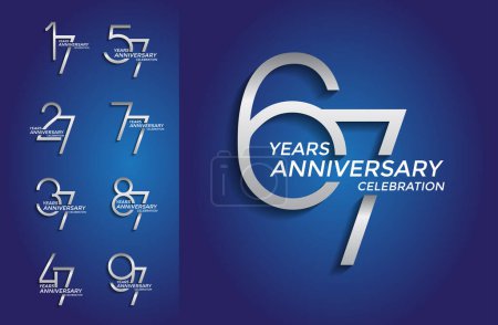 Illustration for Set of anniversary logotype silver color premium edition on blue background for celebration - Royalty Free Image