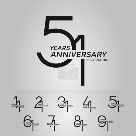 conjunto de logotipo aniversario color negro edición premium sobre fondo blanco para la celebración