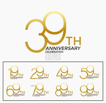 conjunto de logotipo aniversario color oro edición especial sobre fondo blanco para la celebración