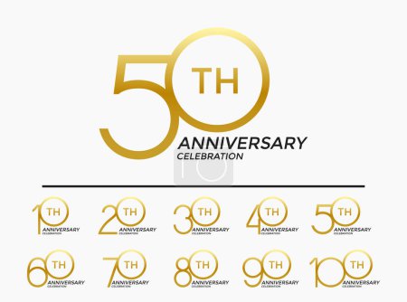 Illustration for Set of anniversary logotype gold color special edition on white background for celebration - Royalty Free Image