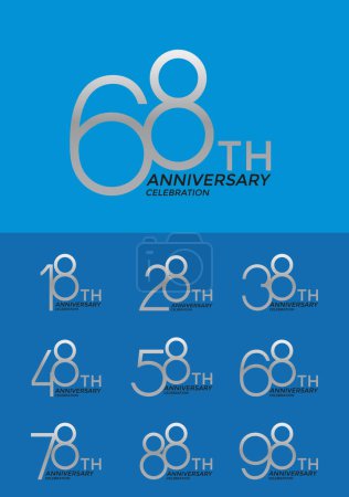 Illustration for Set of anniversary logotype silver color special edition on blue background for celebration - Royalty Free Image