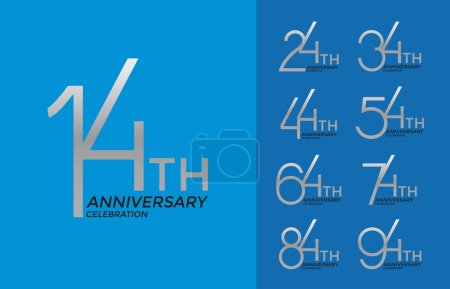 Illustration for Set of anniversary logotype silver color special edition on blue background for celebration - Royalty Free Image
