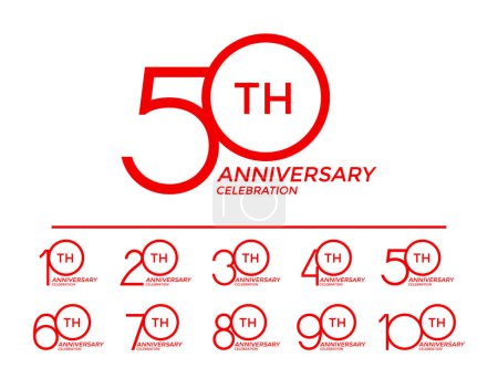 Téléchargez les illustrations : Ensemble de logotype anniversaire rouge plat couleur édition spéciale sur fond blanc pour la célébration - en licence libre de droit