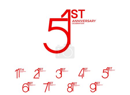 Ilustración de Conjunto de logotipo aniversario color rojo plano edición especial sobre fondo blanco para la celebración - Imagen libre de derechos