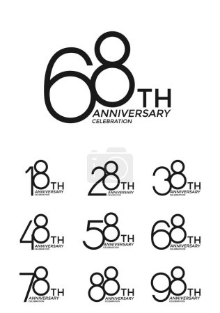 Illustration for Set of anniversary logotype black flat color special edition on white background for celebration - Royalty Free Image