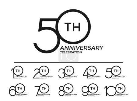 Ilustración de Conjunto de logotipo aniversario negro de color plano edición especial sobre fondo blanco para la celebración - Imagen libre de derechos