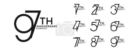 Illustration for Set of anniversary logotype black flat color special edition on white background for celebration - Royalty Free Image