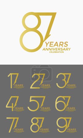 Illustration for Set of anniversary logo style golden color can be use for special event and celebration moment - Royalty Free Image