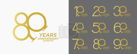 conjunto de aniversario logotipo estilo color dorado se puede utilizar para el evento especial y momento de celebración