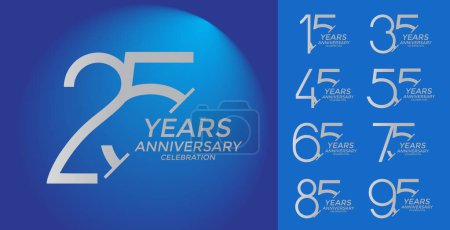 Illustration for Set of anniversary logo style silver color can be use for special event and celebration moment - Royalty Free Image