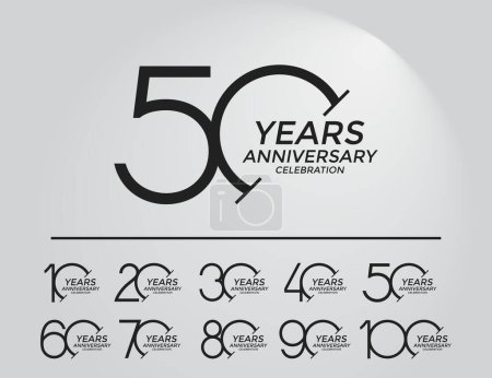 Téléchargez les illustrations : Ensemble de couleur noire de style logo anniversaire peut être utilisé pour l'événement spécial et moment de célébration - en licence libre de droit