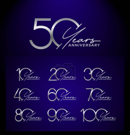 Illustration for Set of anniversary premium silver color on blue background for celebration moment - Royalty Free Image