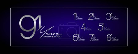 set of anniversary premium silver color on blue background for celebration moment