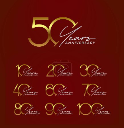 Ilustración de Conjunto de aniversario de color dorado premium sobre fondo rojo para una celebración especial - Imagen libre de derechos