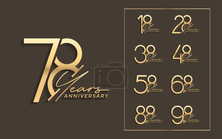 Illustration for Set of anniversary premium golden color on brown background for special celebration - Royalty Free Image