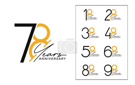 Illustration for Set of anniversary logo style black and orange color on white background for special celebration - Royalty Free Image