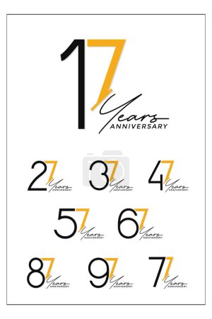 Illustration for Set of anniversary logo style black and orange color on white background for special celebration - Royalty Free Image