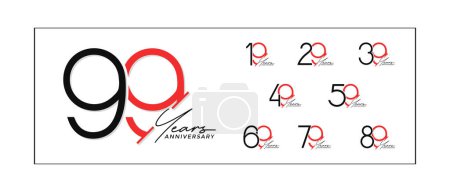 set of anniversary logo style black and red color on white background for special celebration