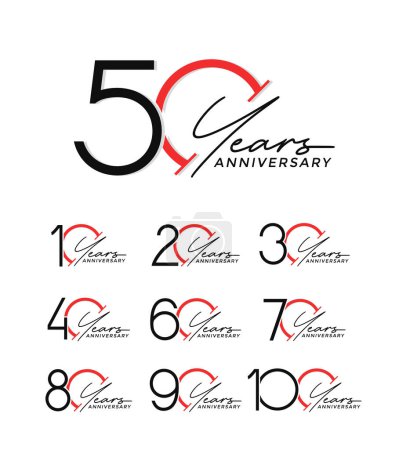 Ilustración de Conjunto de aniversario logotipo estilo negro y rojo sobre fondo blanco para una celebración especial - Imagen libre de derechos