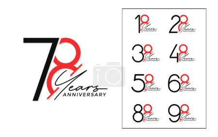 conjunto de aniversario logotipo estilo negro y rojo sobre fondo blanco para una celebración especial