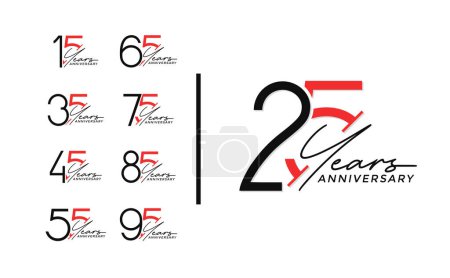 Téléchargez les photos : Ensemble de logo anniversaire de style couleur noire et rouge sur fond blanc pour une célébration spéciale - en image libre de droit