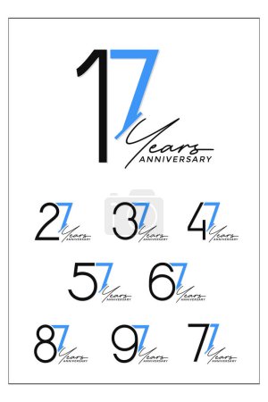 Illustration for Set of anniversary logo style black and blue color on white background for special celebration - Royalty Free Image