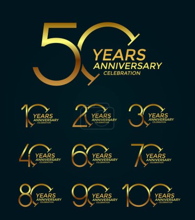 Ilustración de Conjunto de aniversario logotipo estilo color dorado sobre fondo negro para el evento de celebración - Imagen libre de derechos