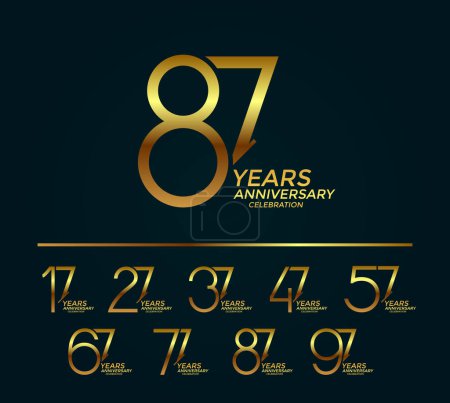 conjunto de aniversario logotipo estilo color dorado sobre fondo negro para el evento de celebración