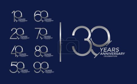 set of anniversary logo style silver color on blue background for celebration event