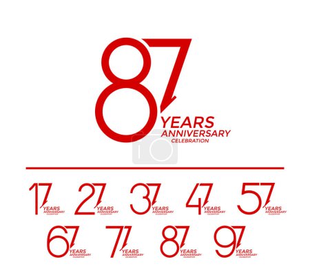 Illustration for Set of anniversary logo style red color on white background for celebration event - Royalty Free Image